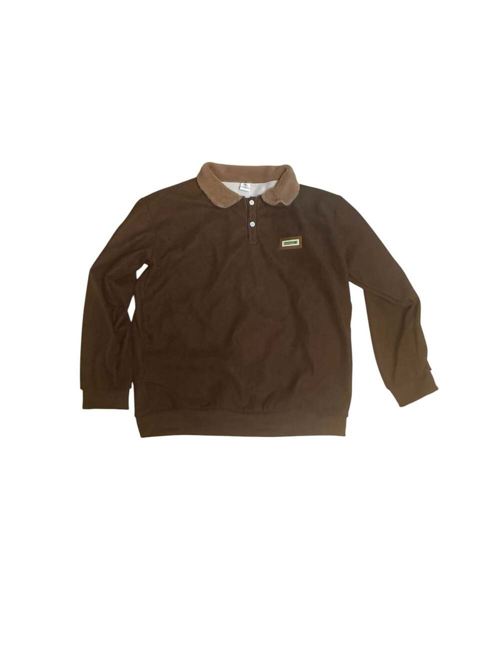 Brown Corduroy Fleece Lapel Button Polo Sweatshirt